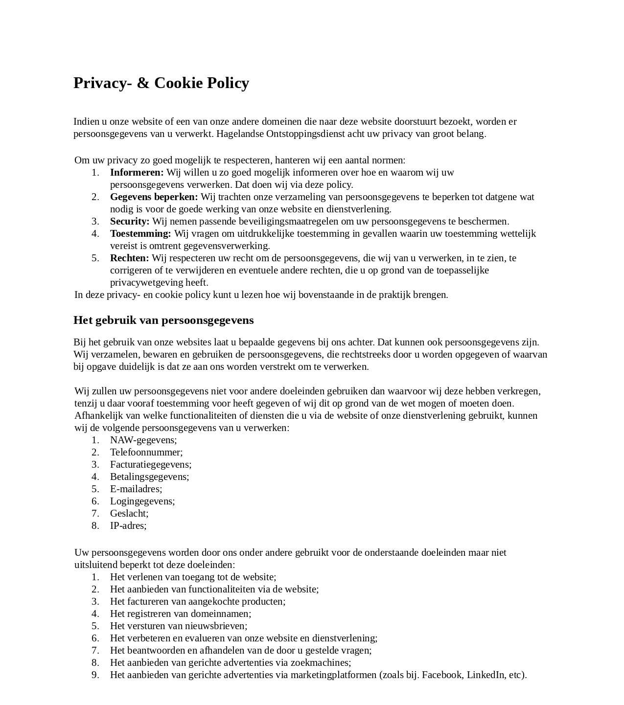 Hagelandse ontstoppingsdienst Privacybeleid pagina 1 -