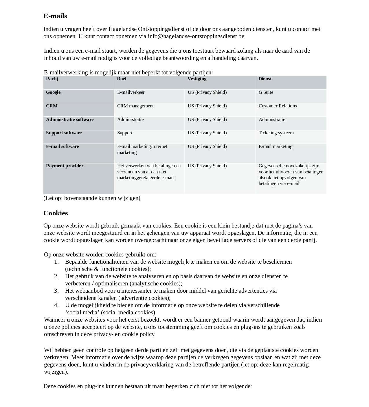 Hagelandse ontstoppingsdienst Privacybeleid pagina 2 -