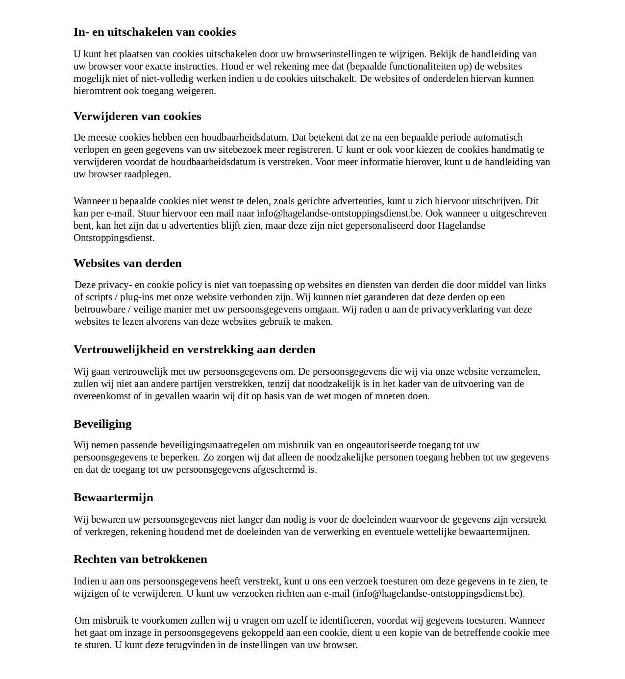 Hagelandse ontstoppingsdienst Privacybeleid pagina 4 -